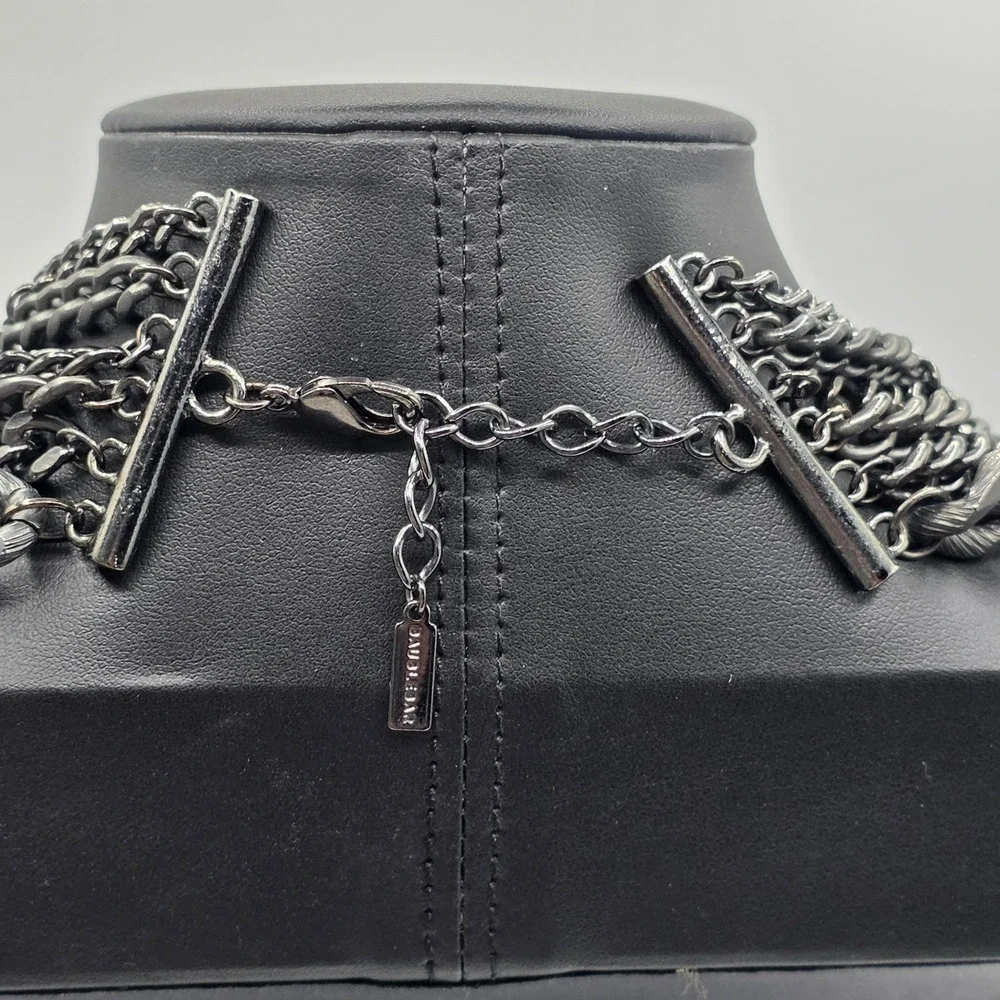 BaubleBar Gunmetal Multi Strand Layered Chain Bib Statement Necklace Edgy Grey
